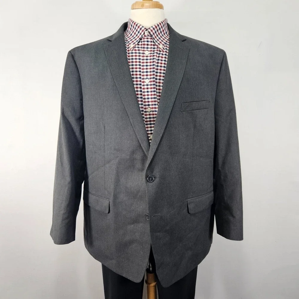 Van Heusen Men's Sport Coat Blazer Two Button Gray Poly Rayon Blend Size 50R